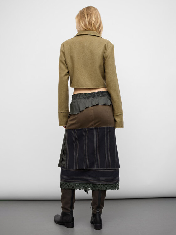 Khaki Patchwork Midi Skirt 