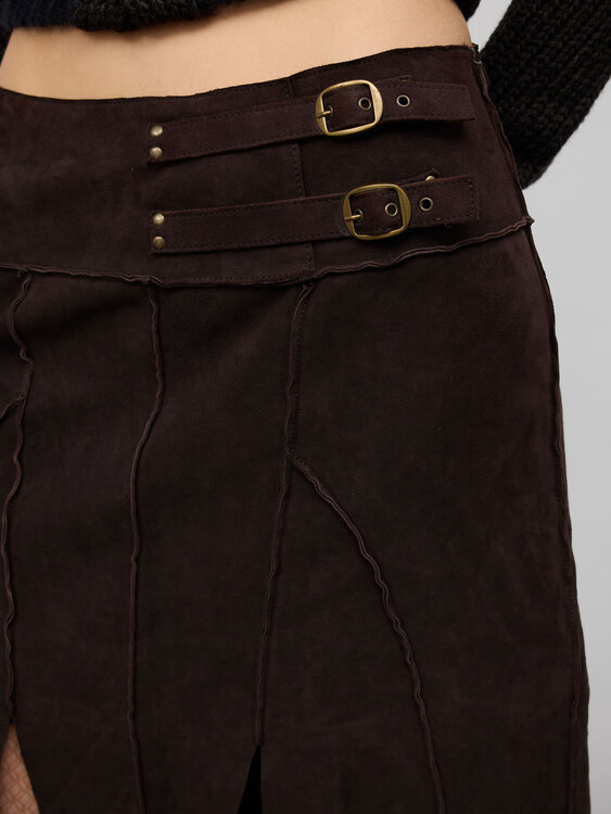 Brown Suede Midi Skirt 