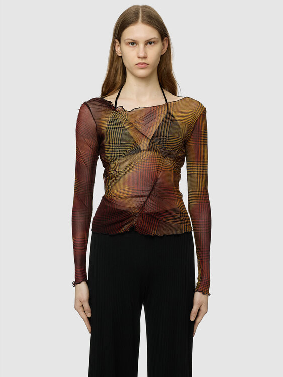 Houndstooth Gathered Mesh Top 