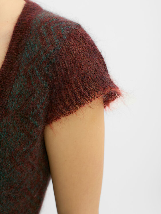 Burgundy And Turquoise Knit Vest 