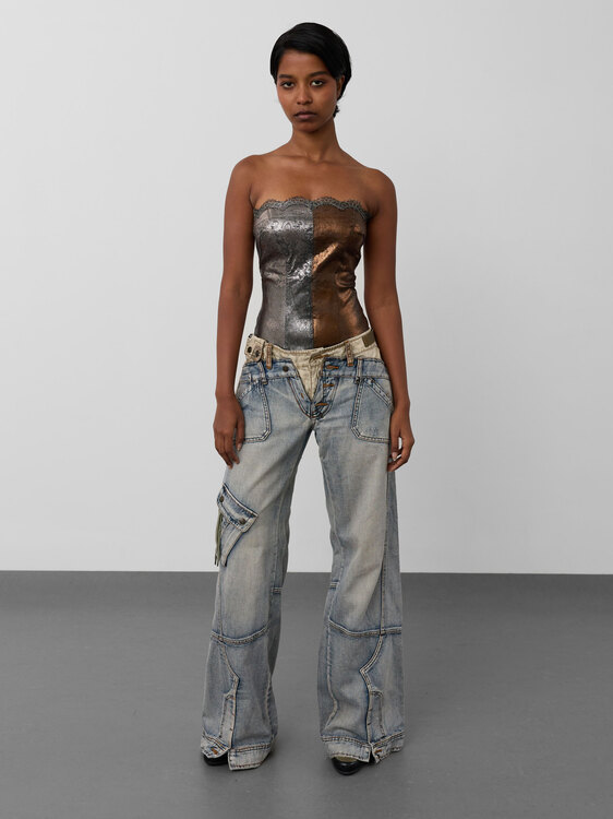Metallic Rubber Coated Lace Bustier 