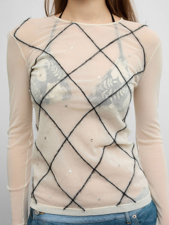 Fuzzi Argyle Mesh Top 