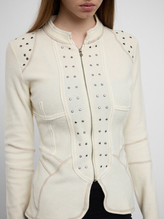 Cream Knitted Zip-Up Cardigan 