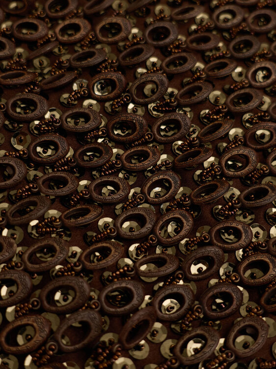 Brown Sequin And Ring Handbag 