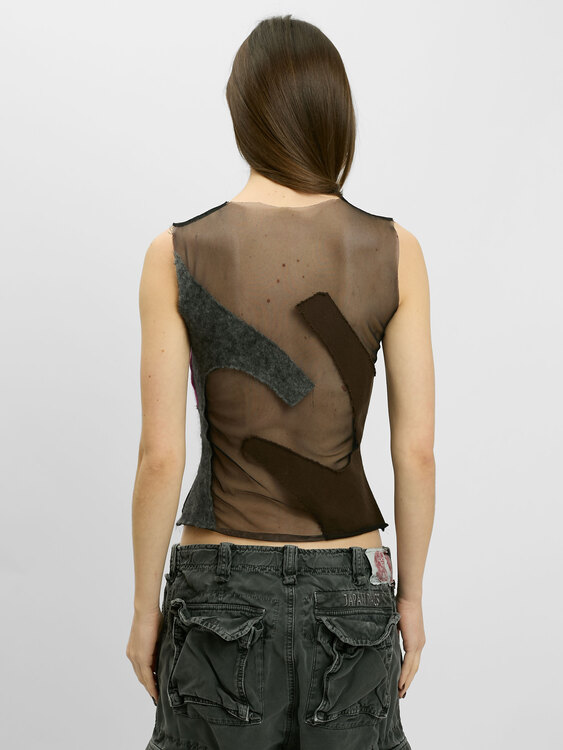 Knit And  Mesh Patchwork Vest 