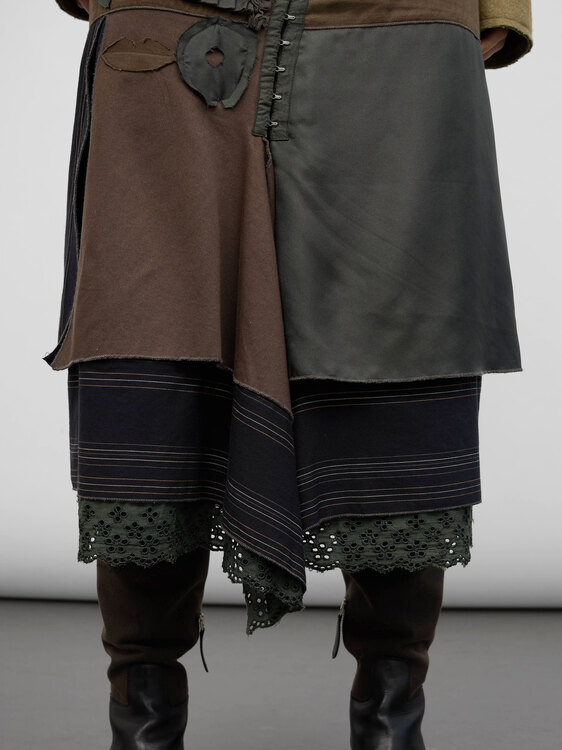 Khaki Patchwork Midi Skirt 