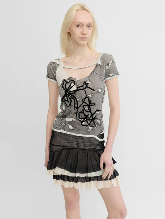 Dior Lace Print Cut Out T-shirt 