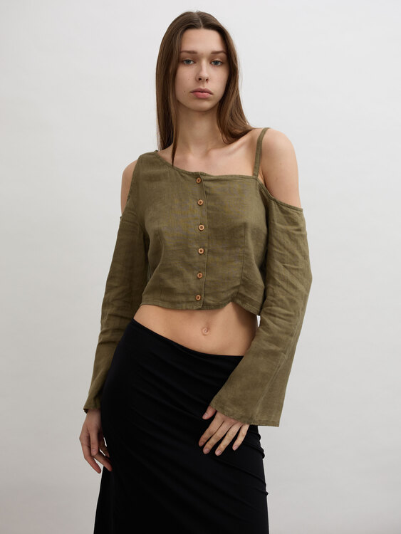 Khaki Cold Shoulder Top 