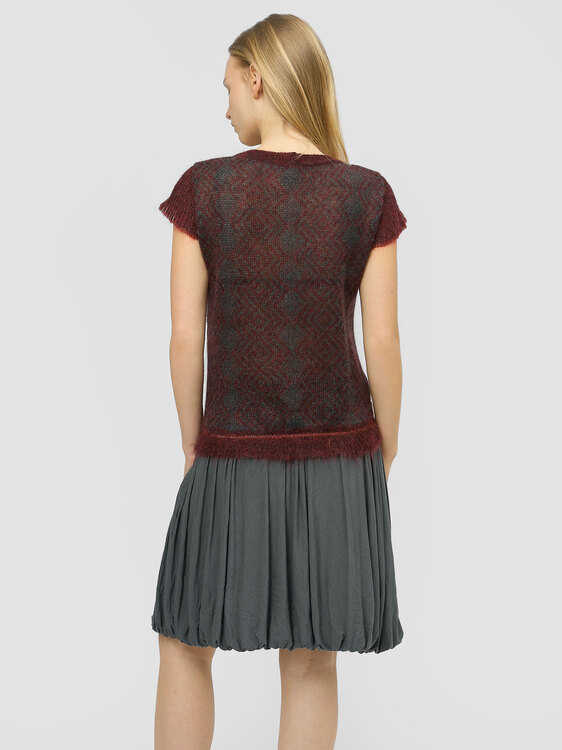 Burgundy And Turquoise Knit Vest 