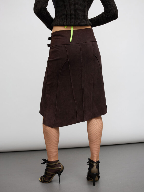 Brown Suede Midi Skirt 