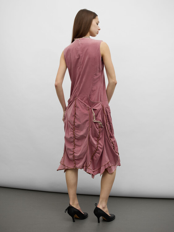 Pink Corduroy Midi Dress 