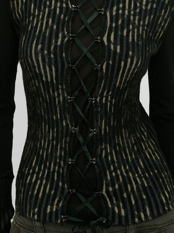 Rib Knit Lace-Up Jumper 