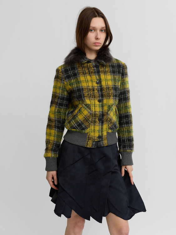 Trussardi Fur Collar Plaid Jacket 