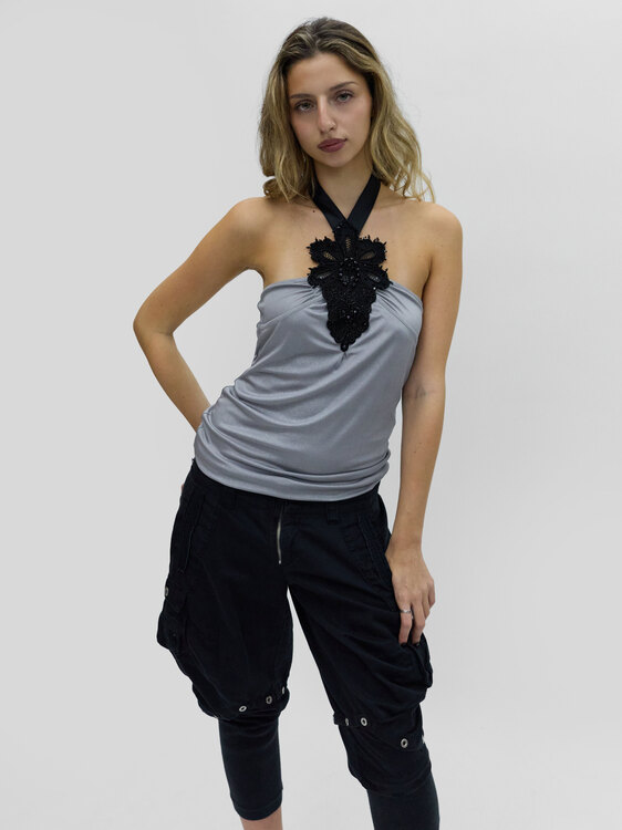Extē Silver Halter-Neck Top 