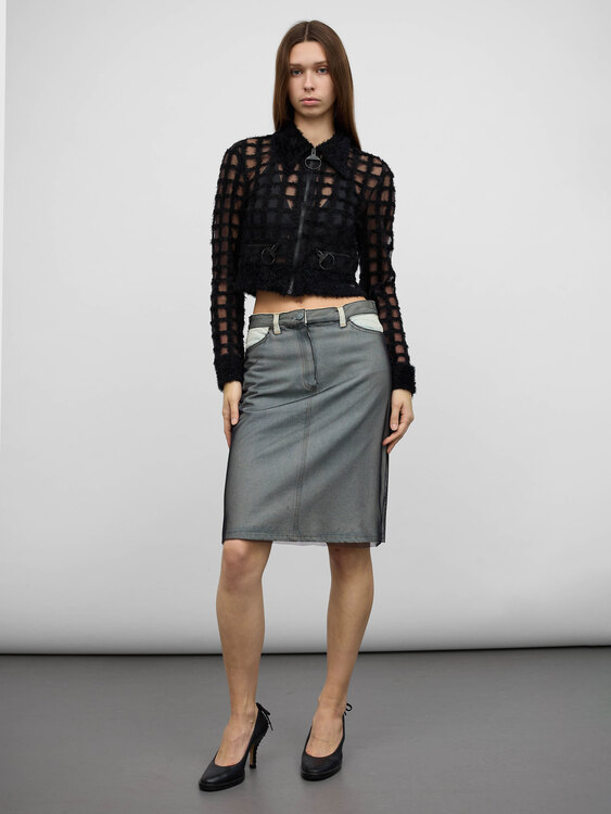 AA Milano Mesh & Denim Midi Skirt 