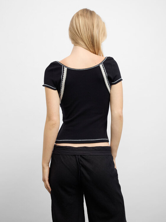 Rib Cotton Embroidered Top 