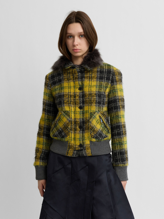 Trussardi Fur Collar Plaid Jacket 