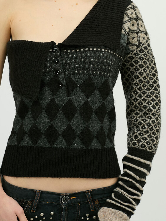 One Shoulder Patchwork Jumper 