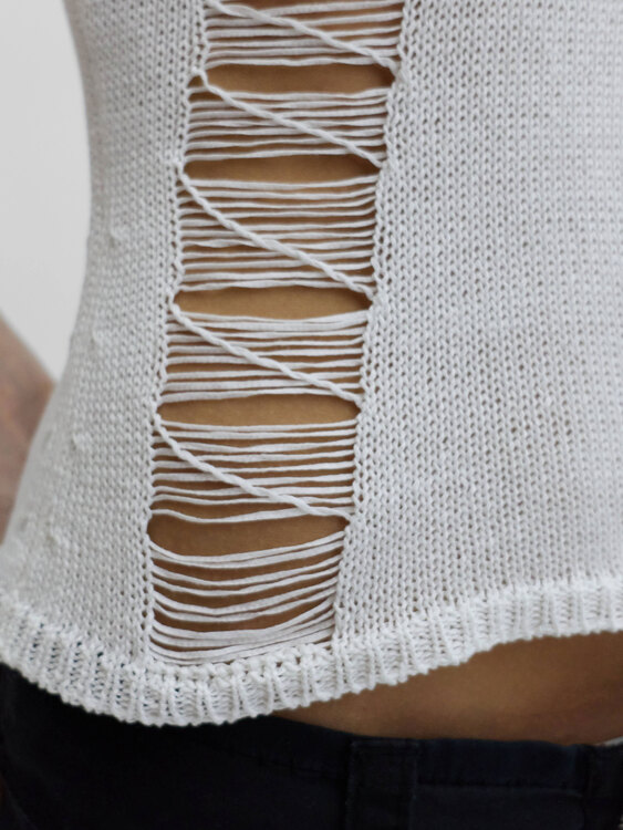 White Distressed Knit Vest 