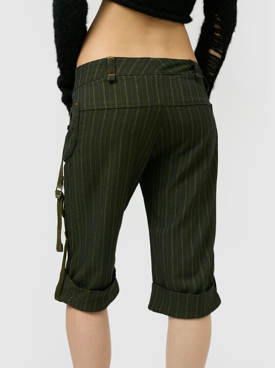 Khaki Grey Pinstripe Shorts 