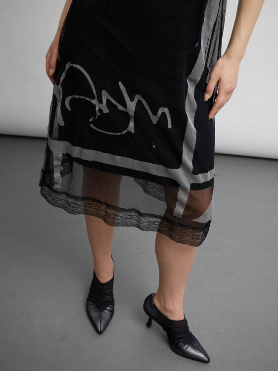 Black Mesh Midi Dress 