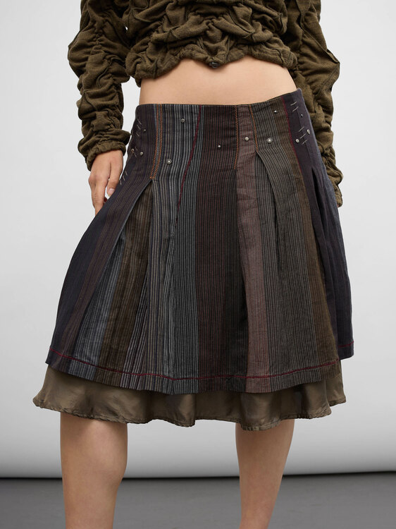 Pleated Patchwork Midi Skirt 