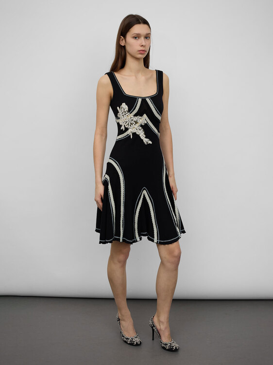 Black Rib Cotton Midi Dress 