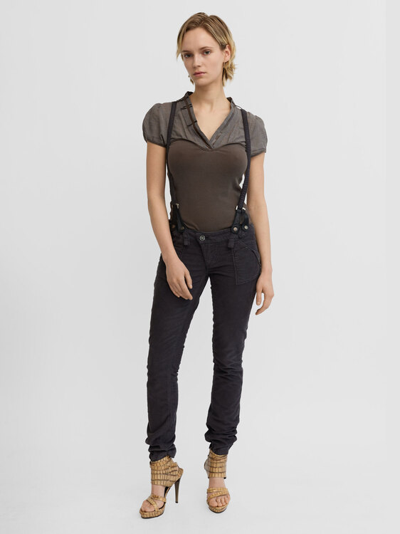 Grey Velvet Suspender Trousers 