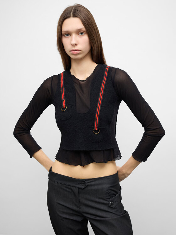 Black Mesh And Boucle Top 