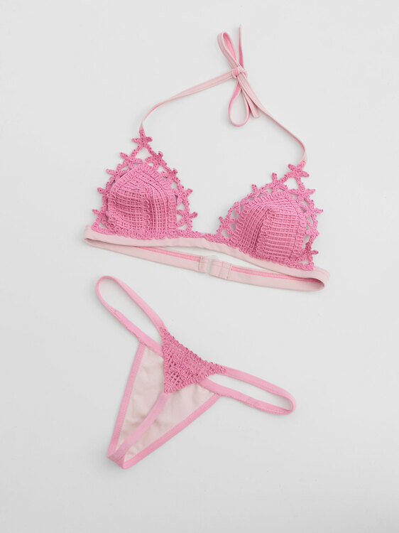 Pink Corded Lace Bikini Set 