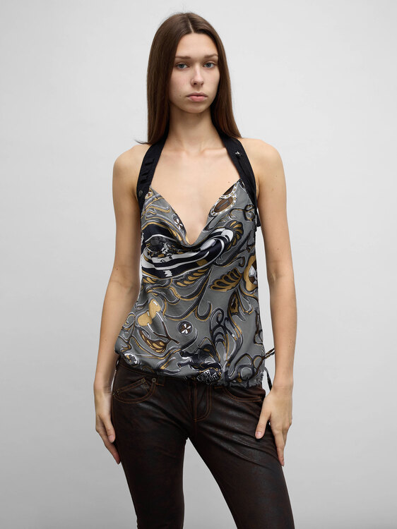 Diesel Silk Appliqué Halter Top 