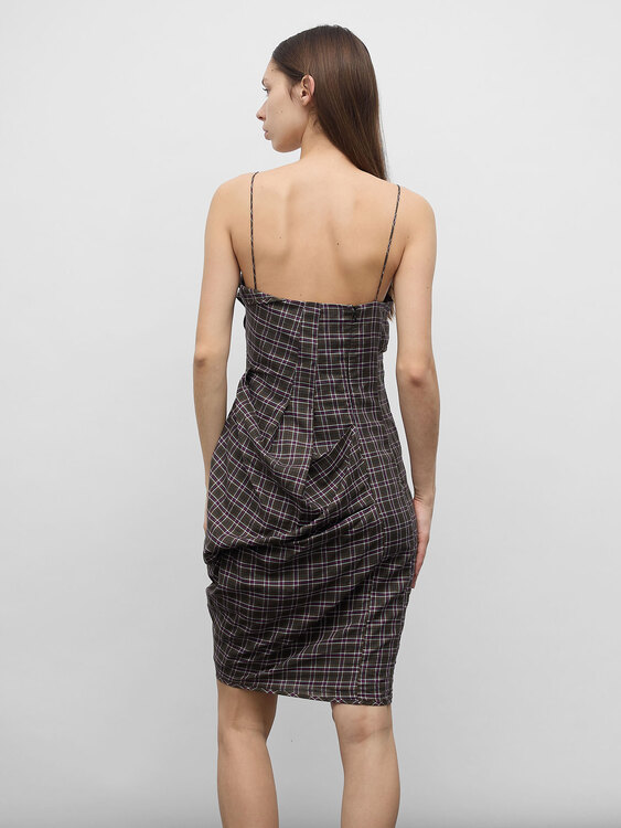 Plaid Bustier Midi Dress 