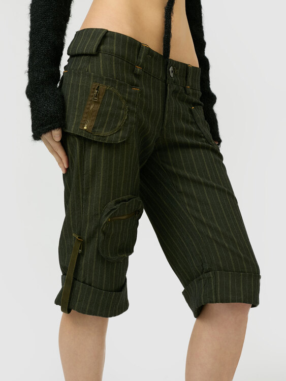 Khaki Grey Pinstripe Shorts 