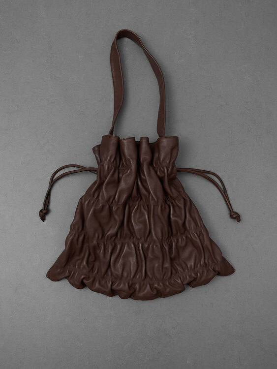 Gathered Leather Handbag 