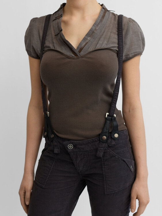 Grey Velvet Suspender Trousers 