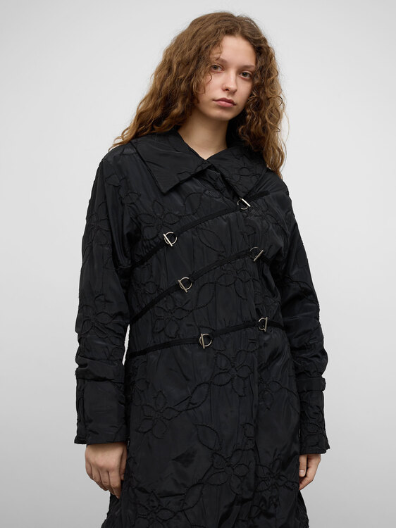 Black Nylon Embroidered Coat 