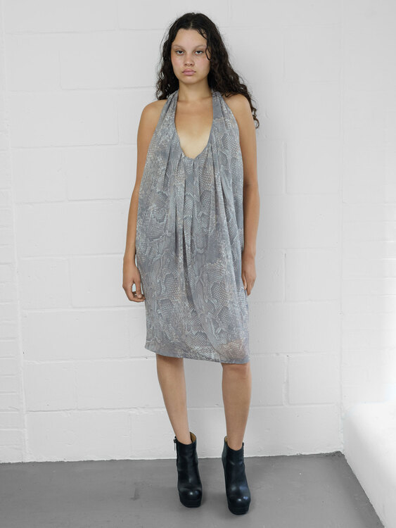 Acne Snakeskin Print Backless Dress 