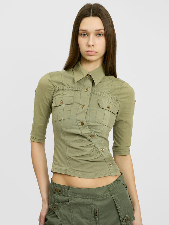 Olive Khaki Button-Up Shirt 