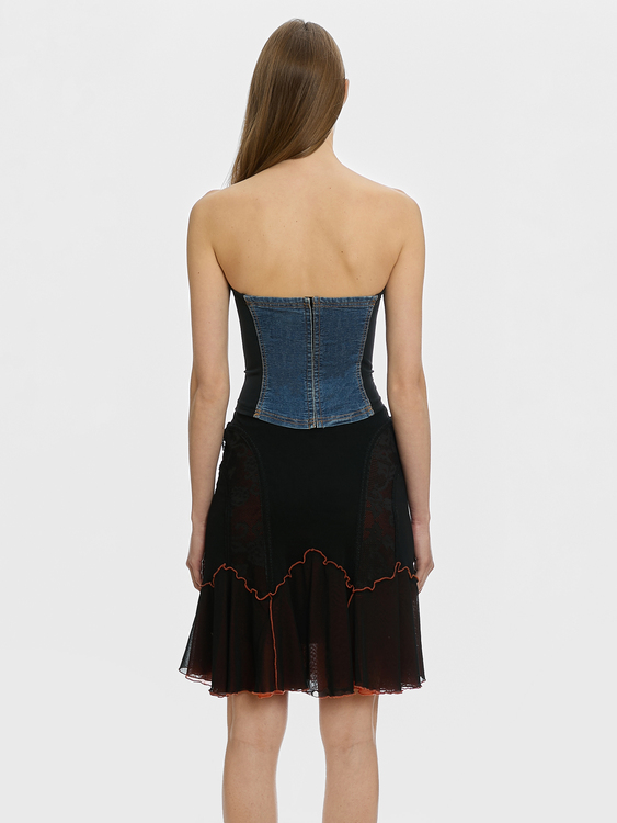 Black and Orange Mesh Midi Skirt 