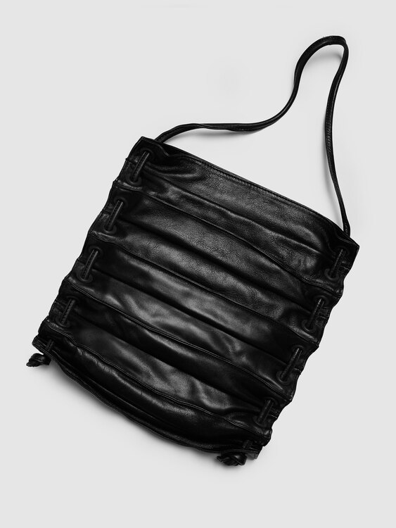 Black Leather Accordion Bag 