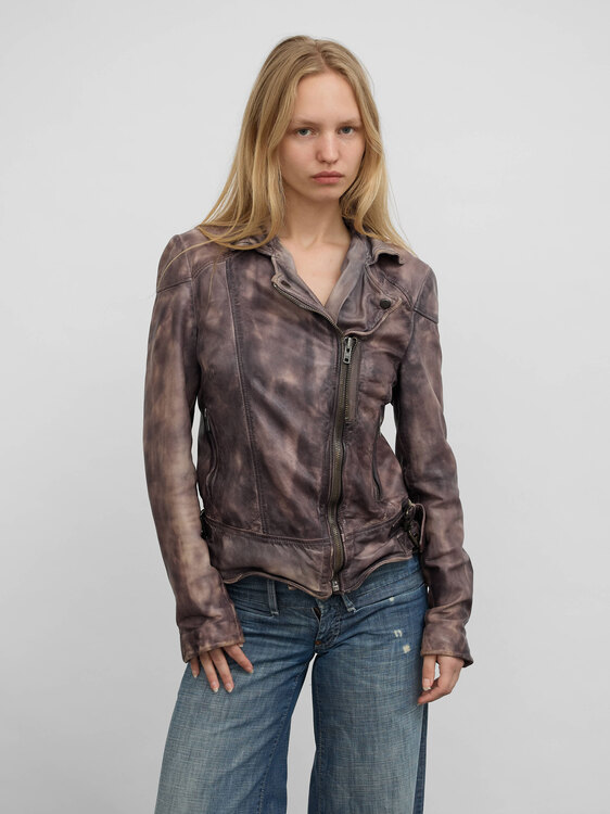 Bleach Effect Leather Jacket 