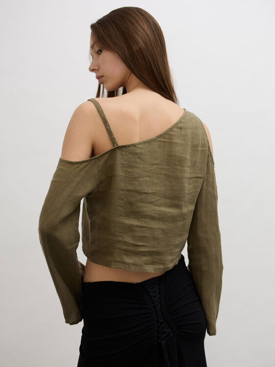 Khaki Cold Shoulder Top 