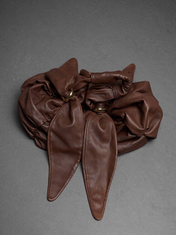 Brown Leather Gathered Handbag 