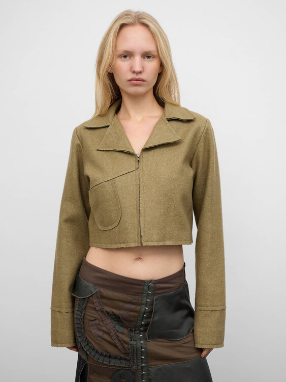 Beige Felt Cropped Jacket 