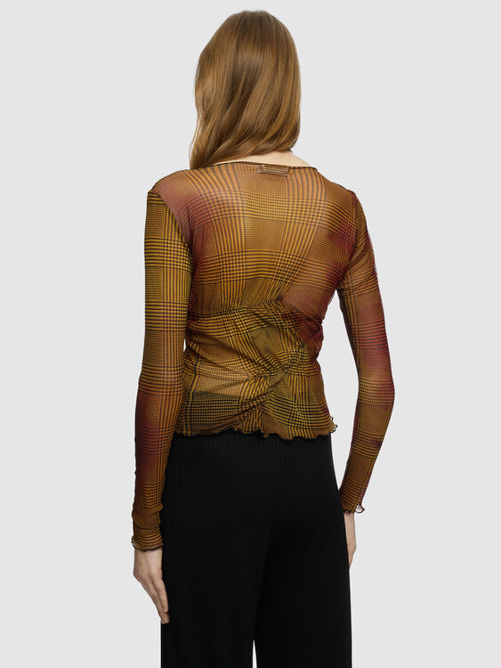 Houndstooth Gathered Mesh Top 