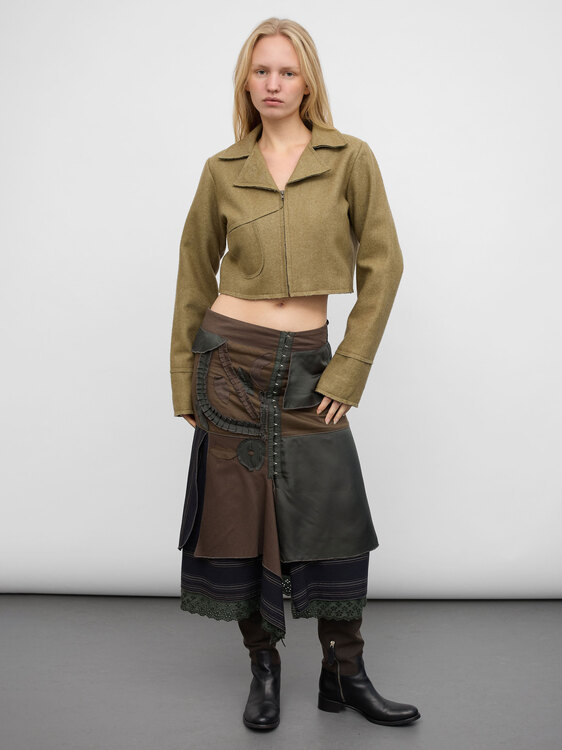 Khaki Patchwork Midi Skirt 