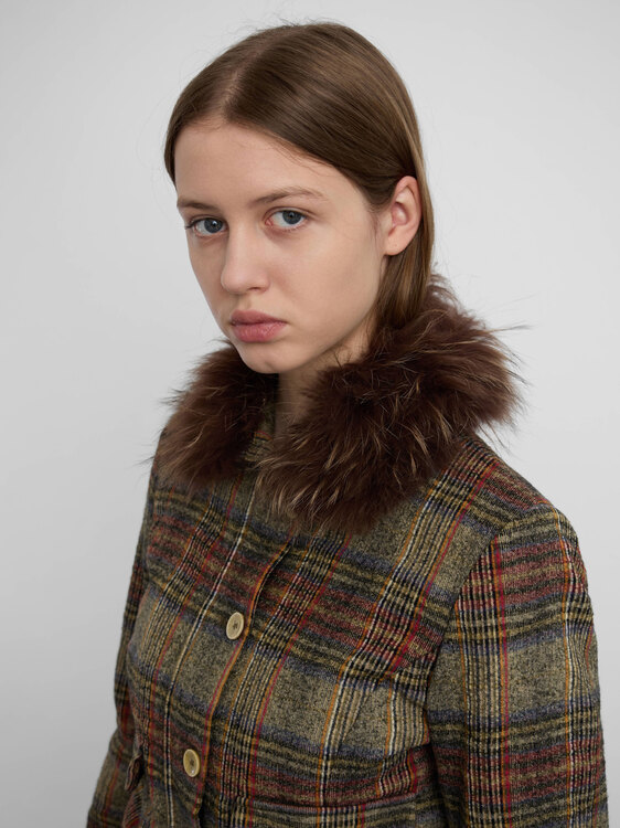 Trussardi Fur Collar Plaid Jacket 