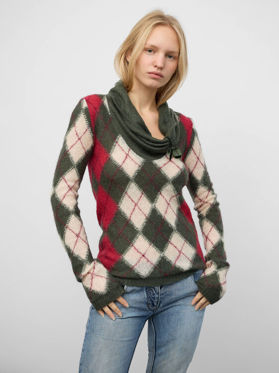 Fornarina Fine Knit Argyle Jumper 