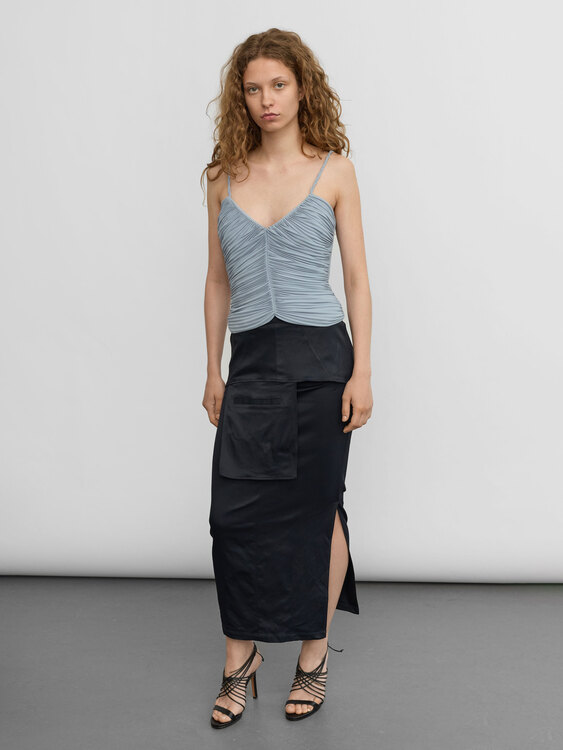 Black Satin Pencil Skirt 