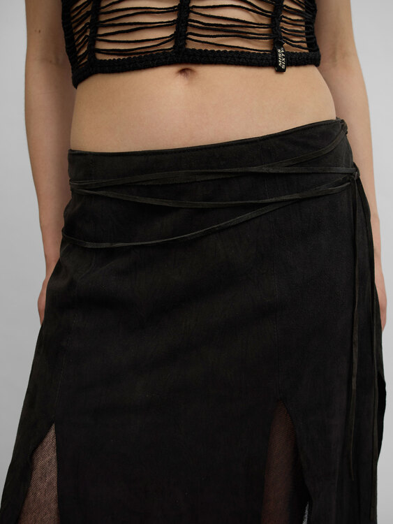 Black Suede Midi Skirt 